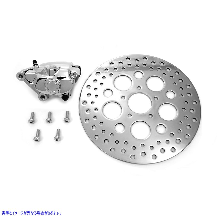 23-0989 クロームフロント4ピストンキャリパーと11-1/2インチディスクキット 取寄せ Vツイン Chrome Front 4 Piston Caliper and