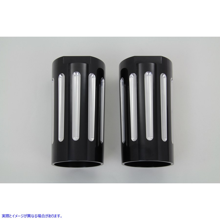 24-1173 ブラック フォーク スライダー カバー セット (クローム ストリップ付き) 取寄せ Vツイン Black Fork Slider Cover Set