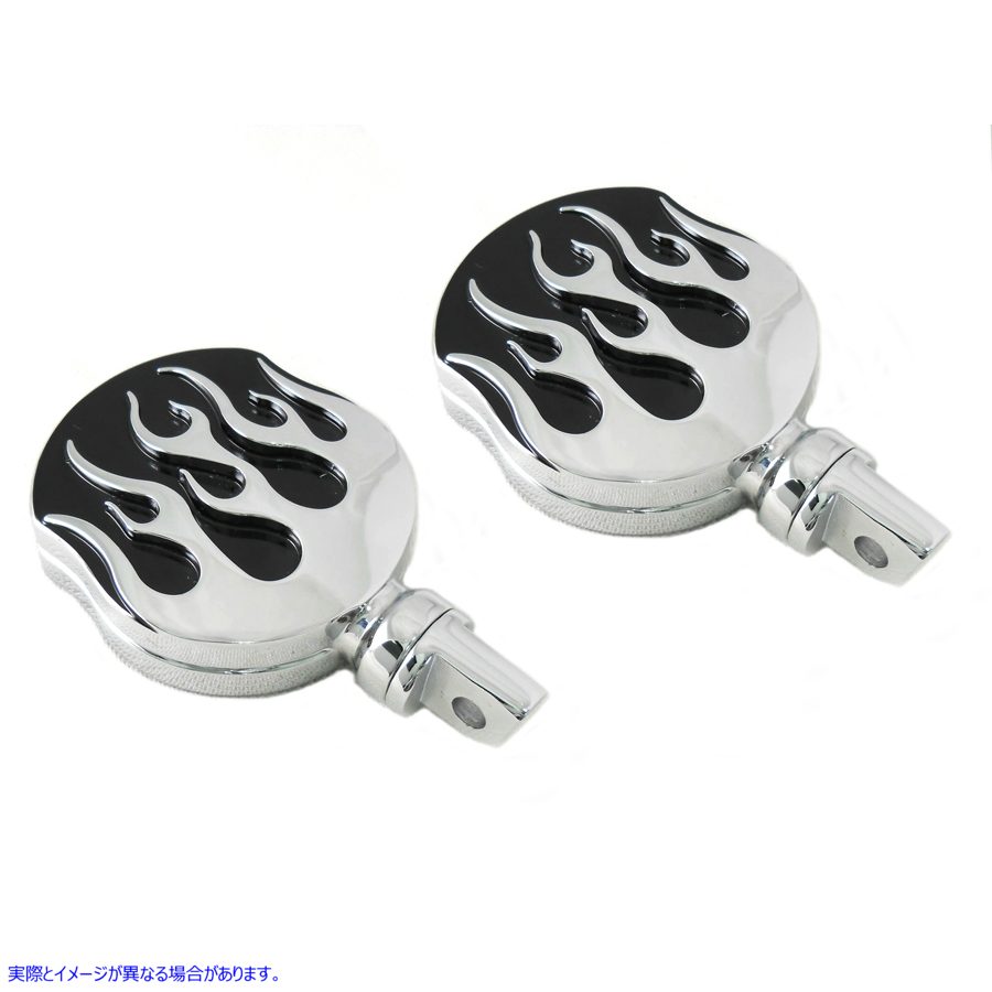 27-0477 クロームフレームスタイルハイウェイバーステップセット 取寄せ Vツイン Chrome Flame Style Highway Bar Footpeg Set (
