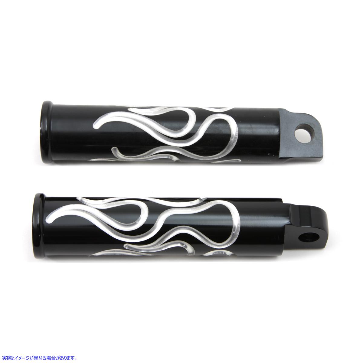 27-1063 ブラックフレイムスタイルステップセット 取寄せ Vツイン Black Flame Style Footpeg Set (検索用／
