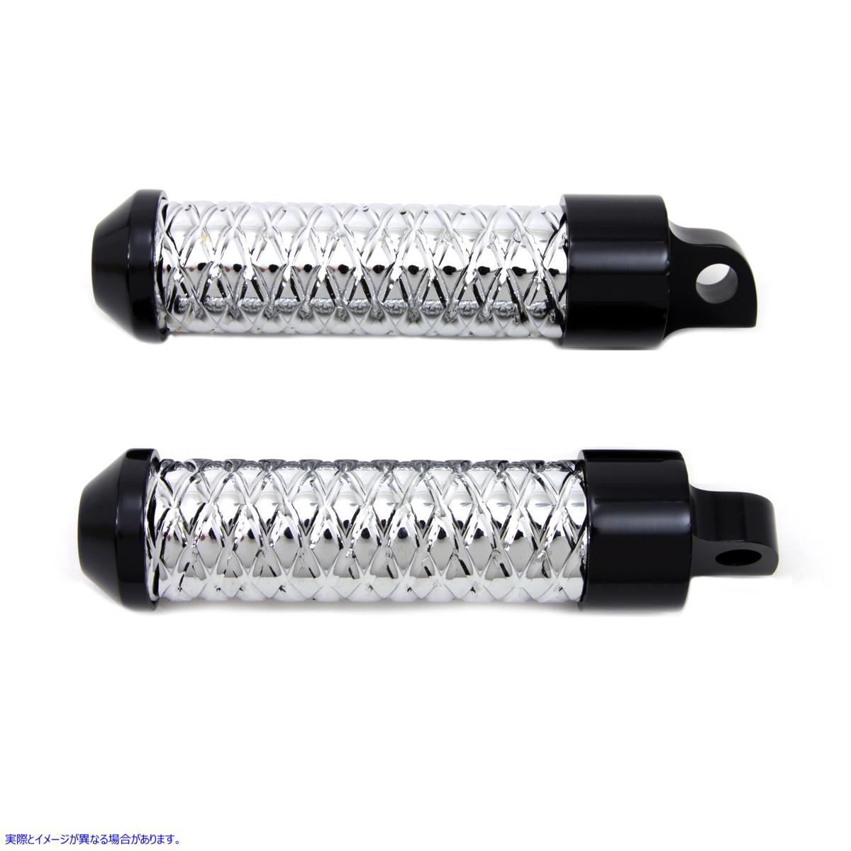 27-1081 クロームバレットスタイルフットペグセット（ブラックエンド付き） 取寄せ Vツイン Chrome Bullet Style Footpeg Set wi