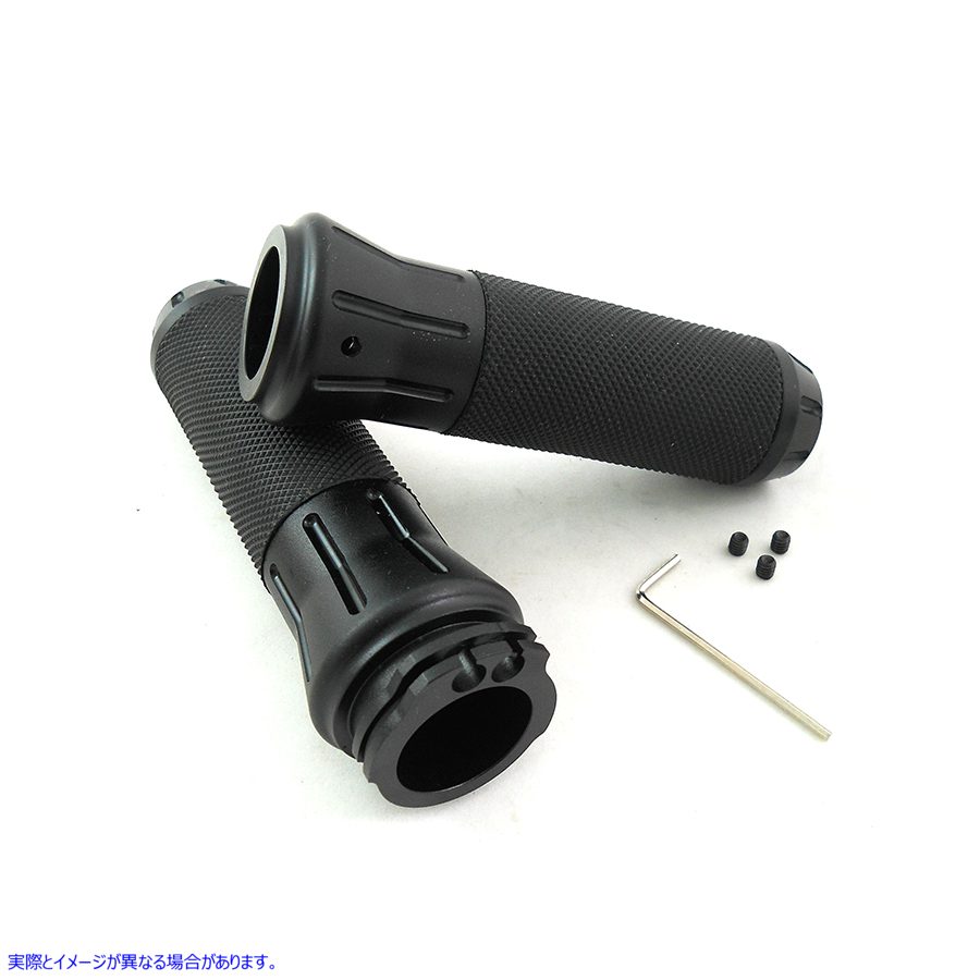 28-0248 ブラックのグリップセットとブラックのエンドキャップ 取寄せ Vツイン Black Grip Set with Black End Caps (検索用／