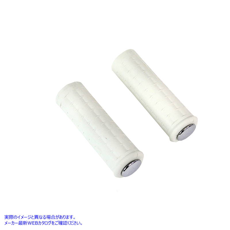 28-0787 レプリカ ホワイト ワッフル スタイル グリップ セット (クローム プラグ付き) 取寄せ Vツイン Replica White Waffle St