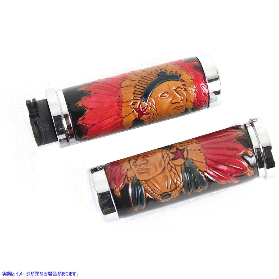 28-0889 クロームエンド付きインディアングリップセット 取寄せ Vツイン Indian Grip Set with Chrome Ends (検索用／