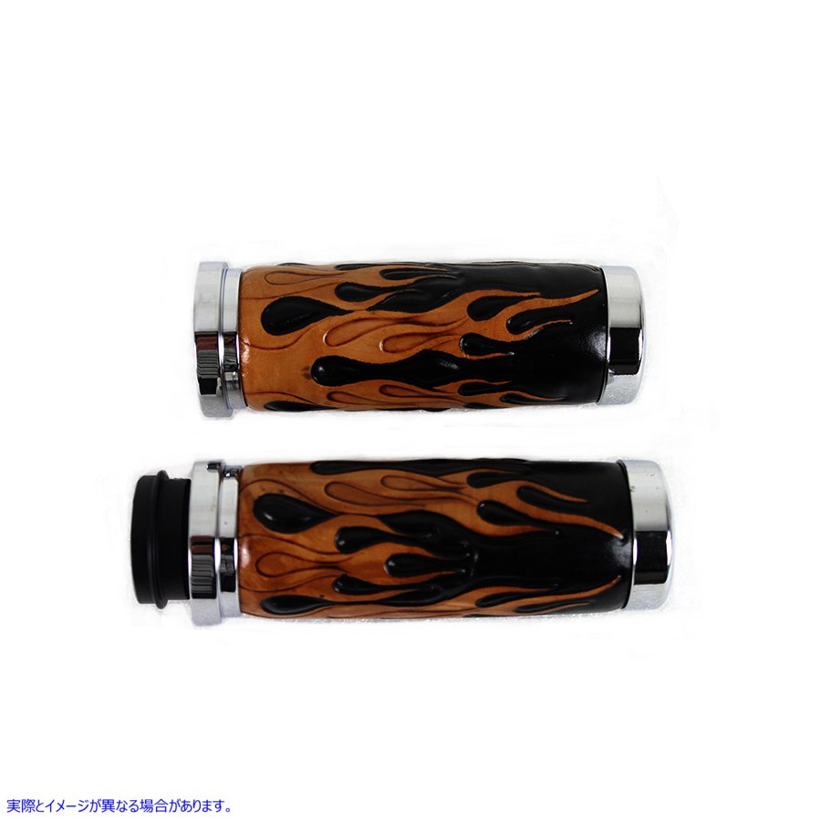 28-0899 アンバーフレームスタイルスロットルバイワイヤーグリップセット、クロームエンド付き 取寄せ Vツイン Amber Flame Styl