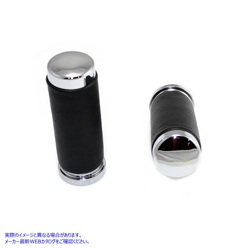 28-2015 スムーズなエンドキャップ付きブラックレザーグリップセット 取寄せ Vツイン Black Leather Grip Set with Smooth End C