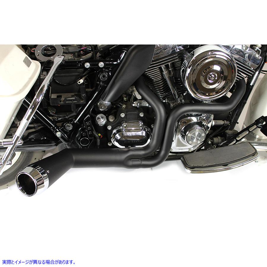 29-0034 FLT オフセットメガホン 2:1 エキゾースト ブラック、クロームチップ付き 取寄せ Vツイン FLT Offset Megaphone 2:1 Exh