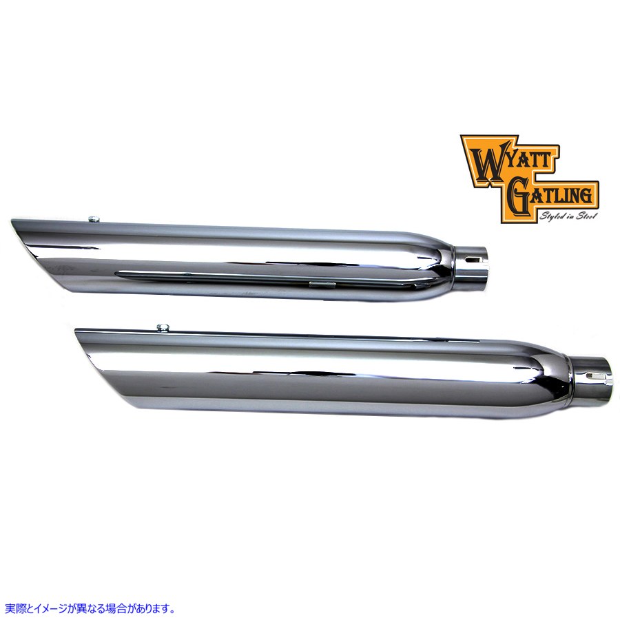 30-0766 【廃番】 ワイアットガトリングクロームサイドスラッシュマフラーセット 取寄せ Vツイン Wyatt Gatling Chrome Side Sla