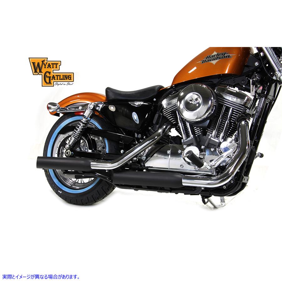30-0767 ワイアットガトリングブラックサイドスラッシュマフラーセット 取寄せ Vツイン Wyatt Gatling Black Side Slash Muffler