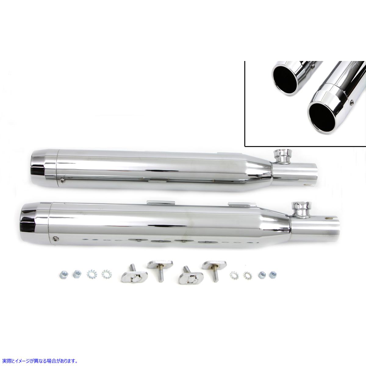 30-1281 クロームチップ付きクロームスリップオンマフラーセット 取寄せ Vツイン Chrome Slip On Muffler Set With Chrome Tips