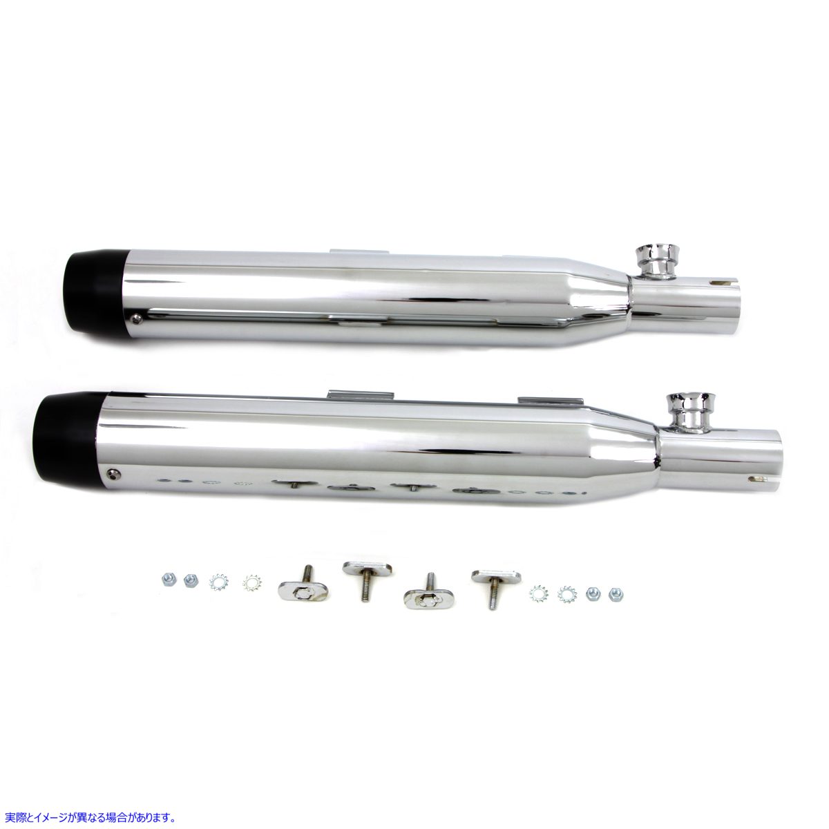 30-1282 ブラックチップ付きクロームスリップオンマフラーセット 取寄せ Vツイン Chrome Slip On Muffler Set With Black Tips (