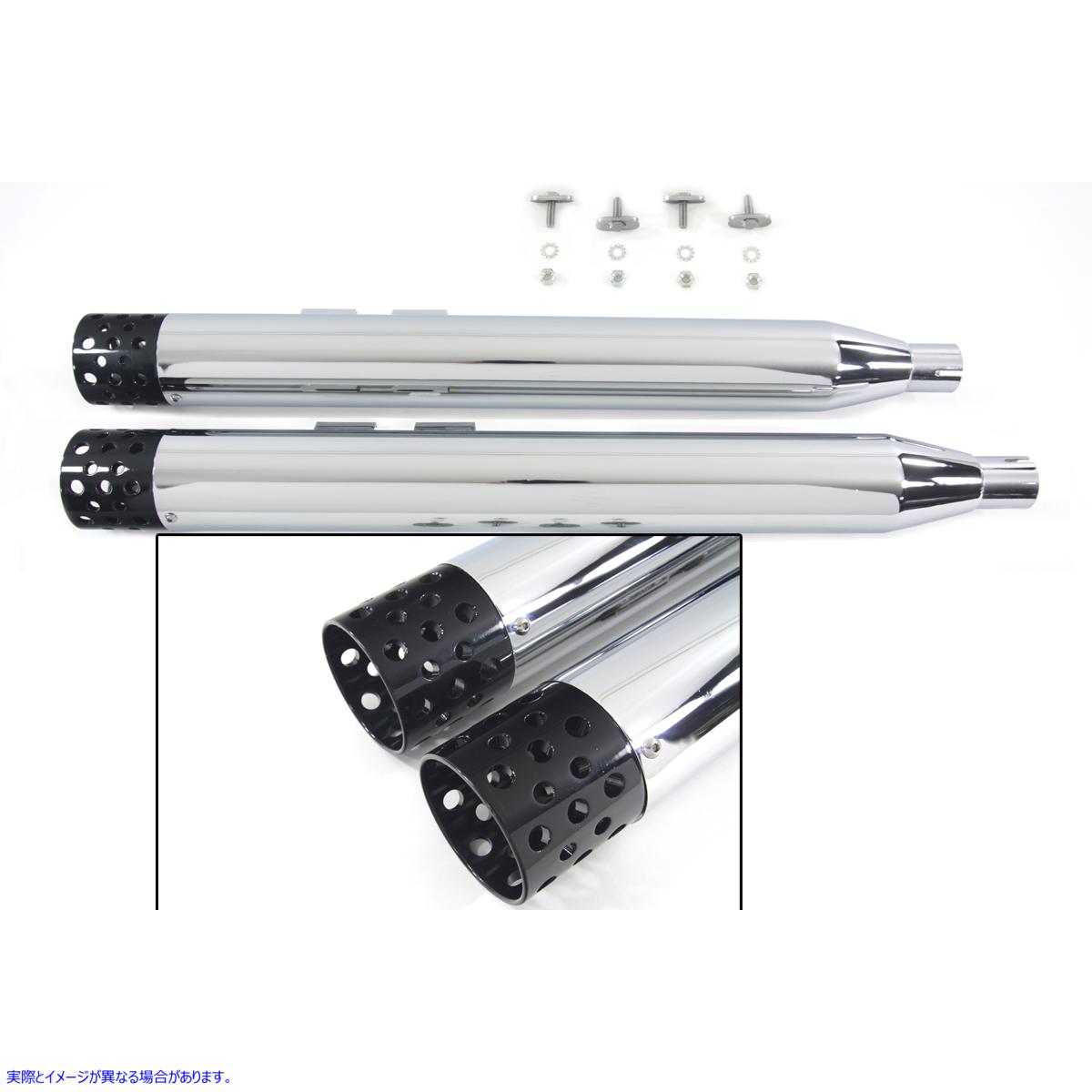30-3383 ブラックシュータースタイルエンド付きマフラーセット 取寄せ Vツイン Muffler Set with Black Shooter Style Ends (検