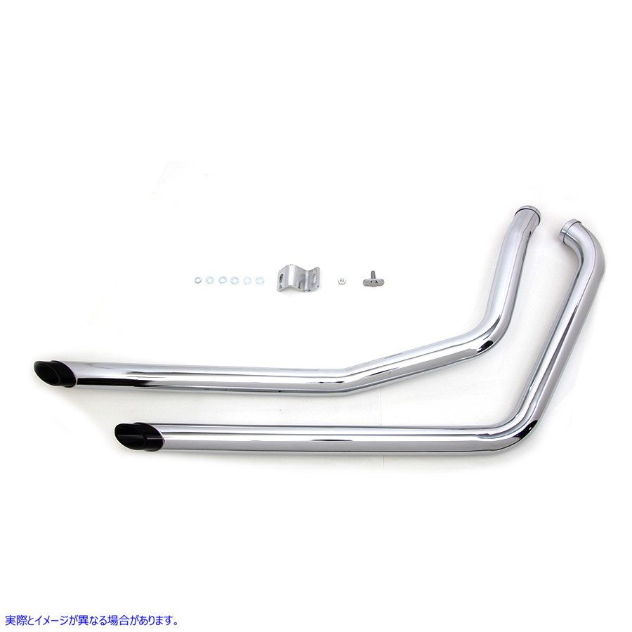 30-3424 エキゾーストドラッグパイプセット クローム、ブラックスラッシュチップ付き 取寄せ Vツイン Exhaust Drag Pipe Set Chr