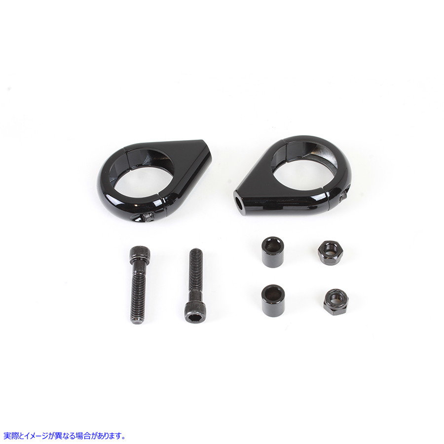 31-0085 39mm フォーク用ブラック ターン シグナル クランプ キット 取寄せ Vツイン Black Turn Signal Clamp Kit for 39mm Fork