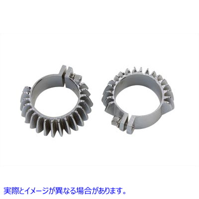 31-0425 レプリカクロームフィン付きエキゾーストクランプセット Replica Chrome Finned Exhaust Clamp Set 取寄せ Vツイン (検