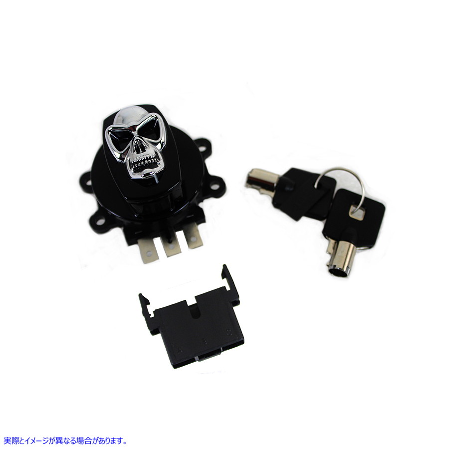 32-1442 クロームスカル付きブラックイグニッションスイッチ 取寄せ Vツイン Black Ignition Switch with Chrome Skull (検索用