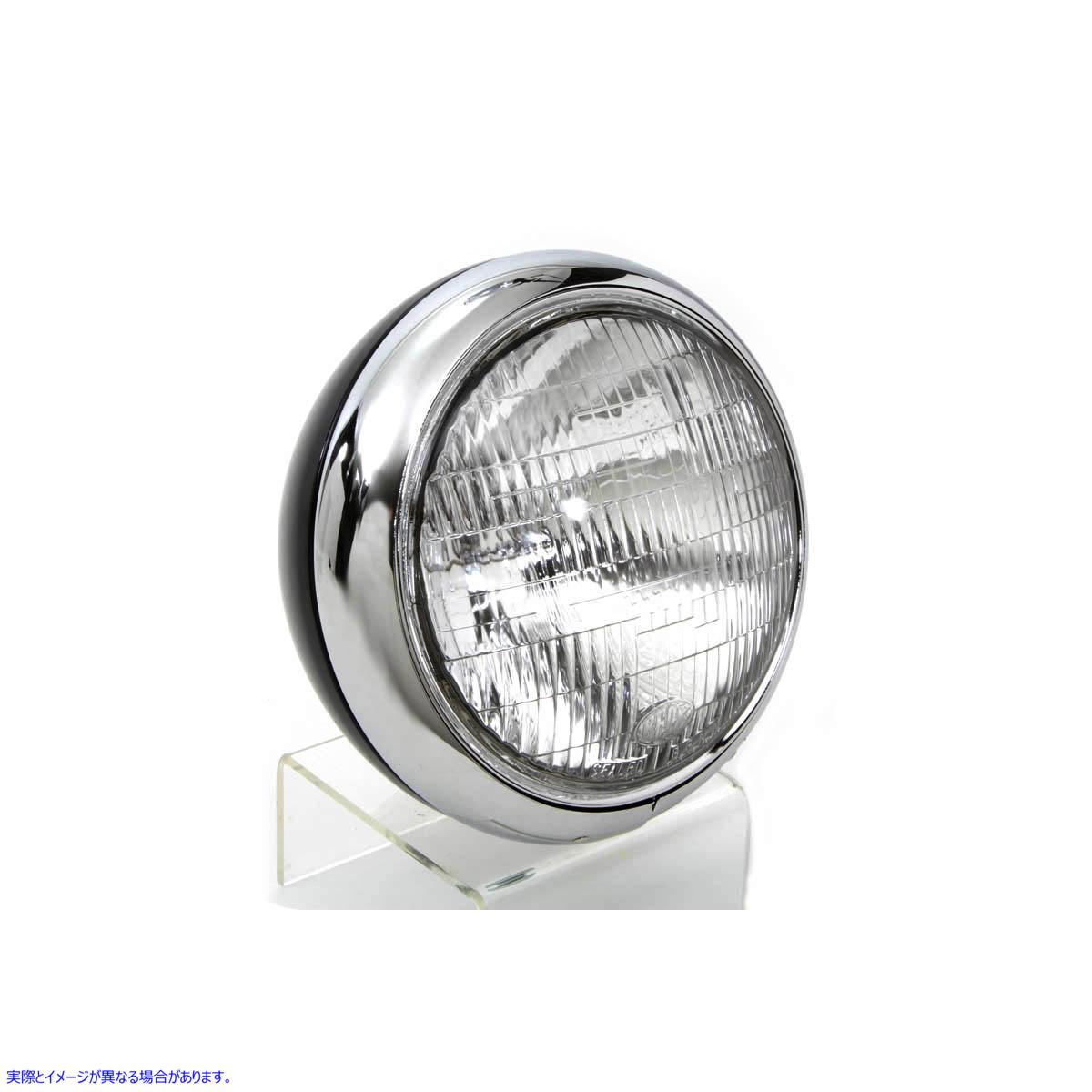 33-0067 ブラック レプリカ 7 インチ ラウンド ヘッドランプ 6 ボルト 取寄せ Vツイン Black Replica 7 inch Round Headlamp 6 V