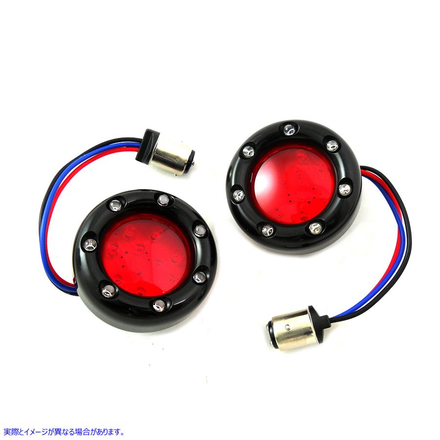 33-1339 ブラック LED ターンシグナルベゼル、レッドレンズ付き 取寄せ Vツイン Black LED Turn Signal Bezel with Red Lens (検