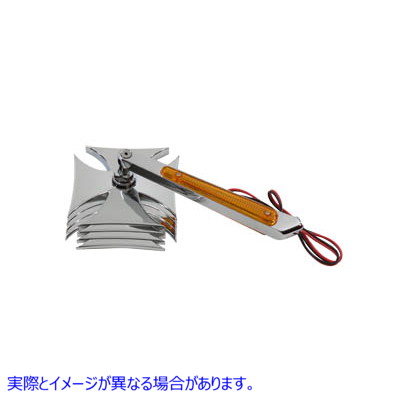 34-0121 クロームマルタミラー、ビレットLEDステム付き 取寄せ Vツイン Chrome Maltese Mirror with Billet LED Stem (検索用／