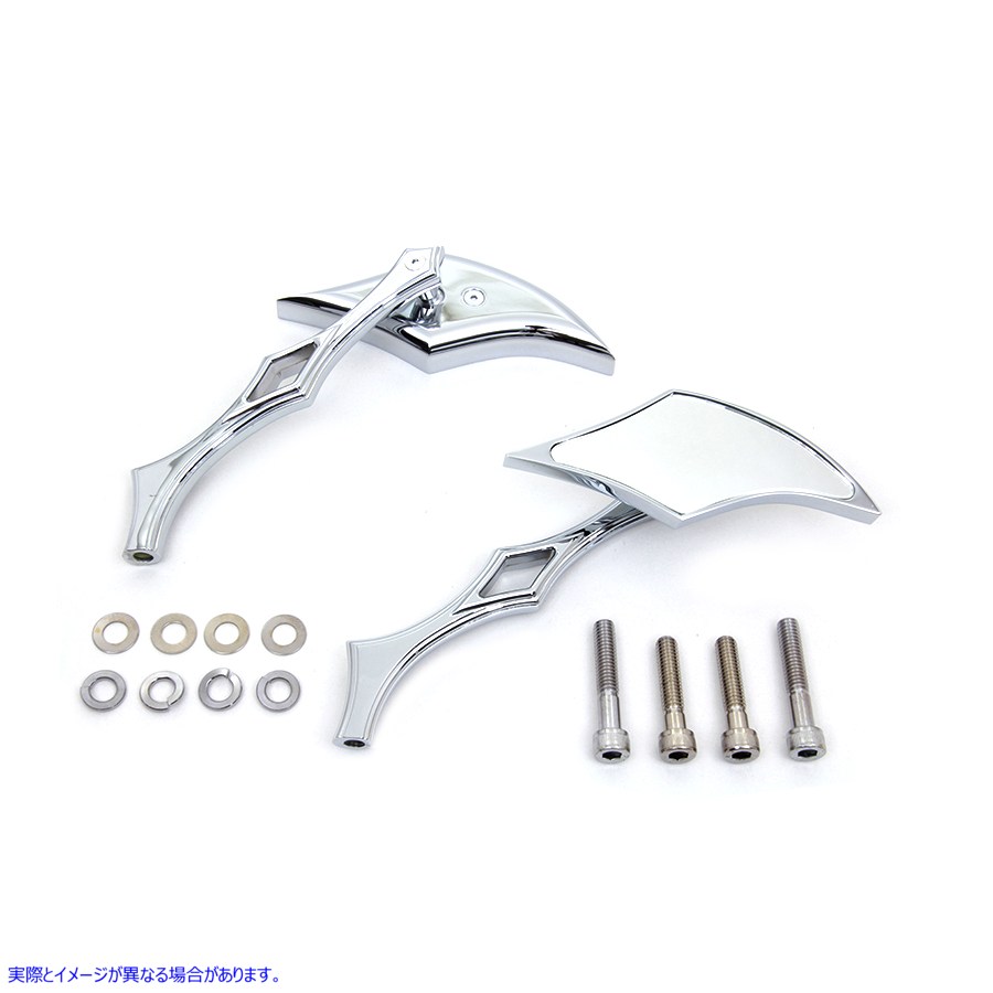 34-0125 ビレットダイヤモンドステム付きクロームダイヤモンドミラーセット 取寄せ Vツイン Chrome Diamond Mirror Set with Bil