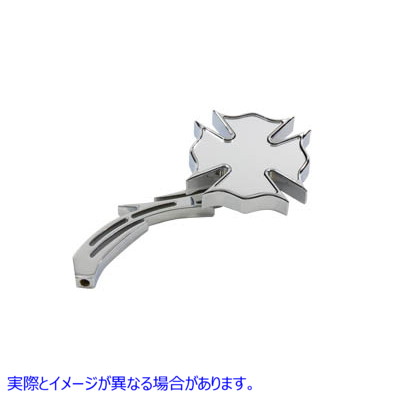34-0132 ビレットスカルステム付きクローム消防士ミラー 取寄せ Vツイン Chrome Firefighter Mirror with Billet Skull Stem (検
