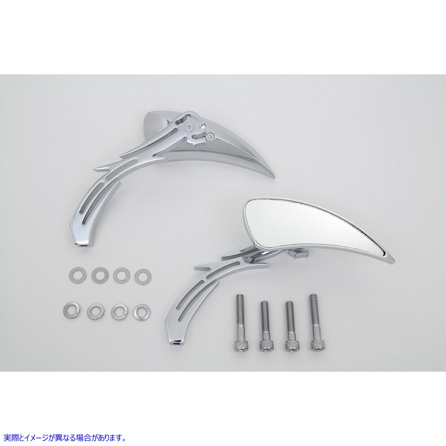 34-0133 ビレットスカルステム付きクロームティアドロップミラーセット 取寄せ Vツイン Chrome Teardrop Mirror Set with Billet