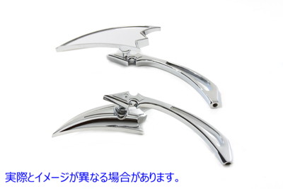 34-0154 ビレットスピアステム付きクロームクレセントミラーセット 取寄せ Vツイン Chrome Crescent Mirror Set with Billet Spe
