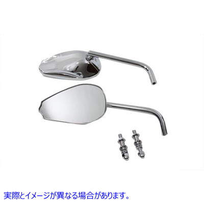 34-0164 ラウンドステム付きクロームティアドロップミラーセット 取寄せ Vツイン Chrome Teardrop Mirror Set with Round Stems
