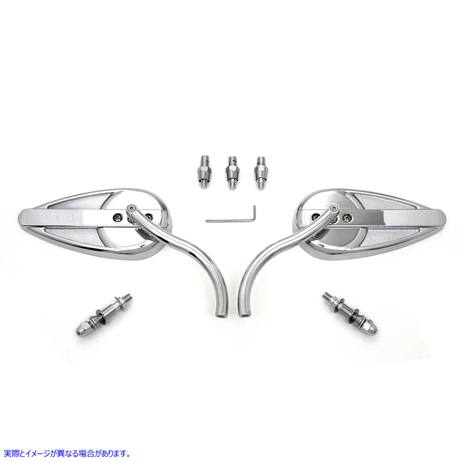 34-0188 ビレットロングステム付きティアドロップミラーセット クローム 取寄せ Vツイン Teardrop Mirror Set with Billet Long
