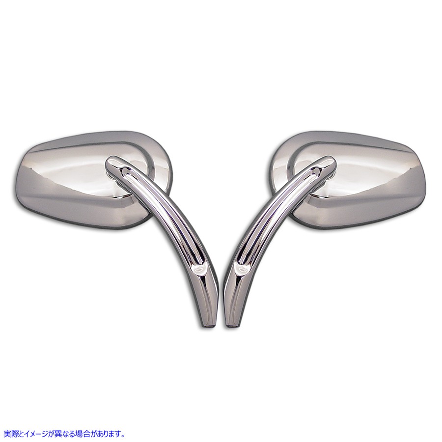 34-0333 長方形テーパーミラーセット、ビレットステムクローム付き 取寄せ Vツイン Rectangle Taper Mirror Set with Billet Ste