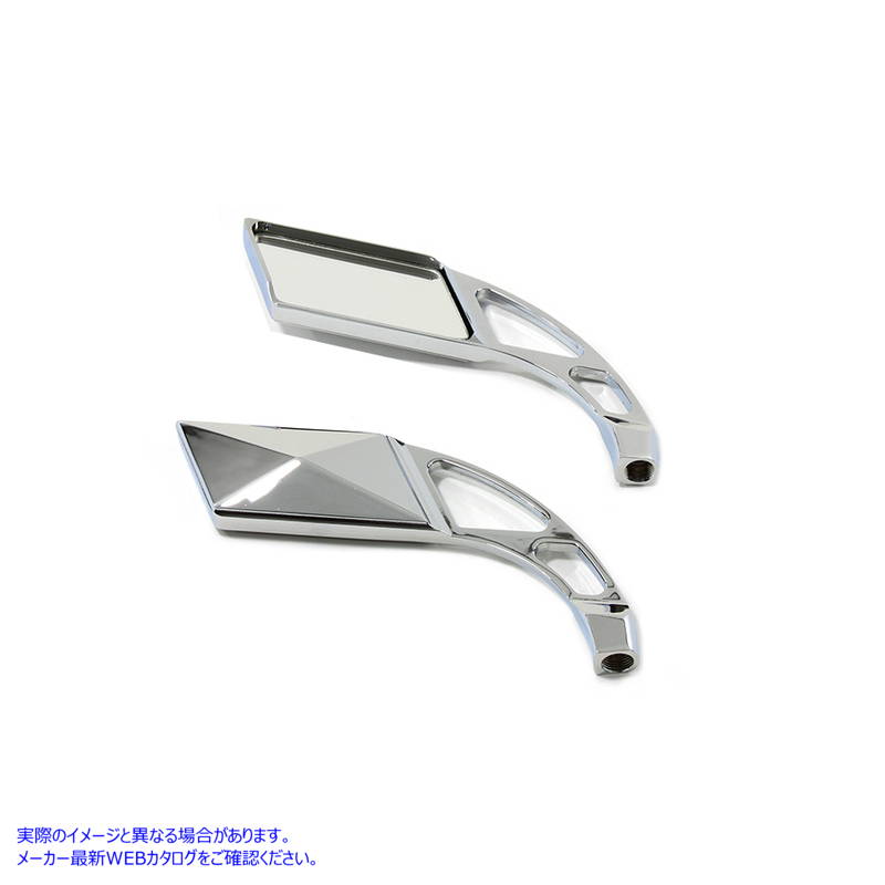 34-0346 ビレットスロットステムクローム付き平行線ミラーセット 取寄せ Vツイン Parallelogram Mirror Set with Billet Slotted