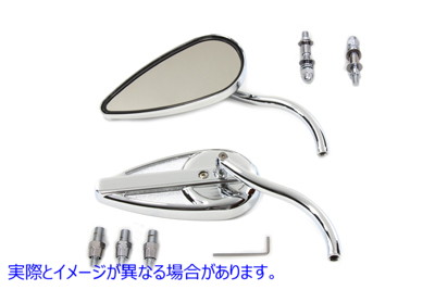 34-0358 ビレットロングステム付きティアドロップミラーセット クローム 取寄せ Vツイン Teardrop Mirror Set with Billet Long