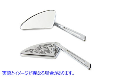 34-0365 スロット付きステム付きフレーム ティアドロップ ミラー セット クローム 取寄せ Vツイン Flame Teardrop Mirror Set wi