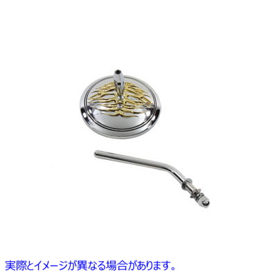 34-0377 ラウンド フレーム ミラー クローム 取寄せ Vツイン Round Flame Mirror Chrome (検索用／