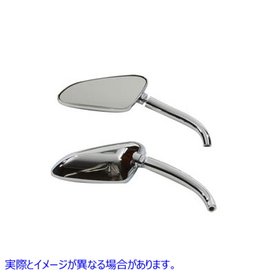 34-0397 ラウンドステム付きレーサーミラーセット クローム 取寄せ Vツイン Racer Mirror Set with Round Stems Chrome (検索用