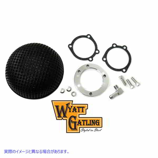 34-0742 ワイアット ガトリング ラウンドメッシュ エアクリーナー ブラック 取寄せ Vツイン Wyatt Gatling Round Mesh Air Clean