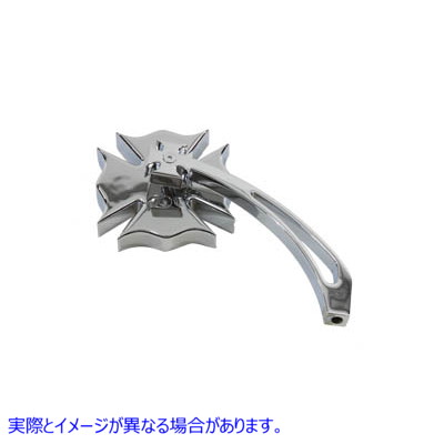 34-0756 ビレットマルタステム付きクローム消防士ミラー 取寄せ Vツイン Chrome Firefighter Mirror with Billet Maltese Stem (