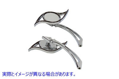 34-0769 悪役ミラーセット 槍柄付き クローム 取寄せ Vツイン Villain Mirror Set with Spear Stems Chrome (検索用／