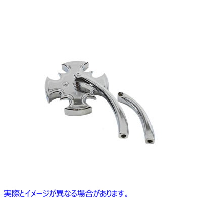34-0791 ローターミラークローム、ビレットカーブステム付き 取寄せ Vツイン Rotar Mirror Chrome with Billet Curved Stem (検
