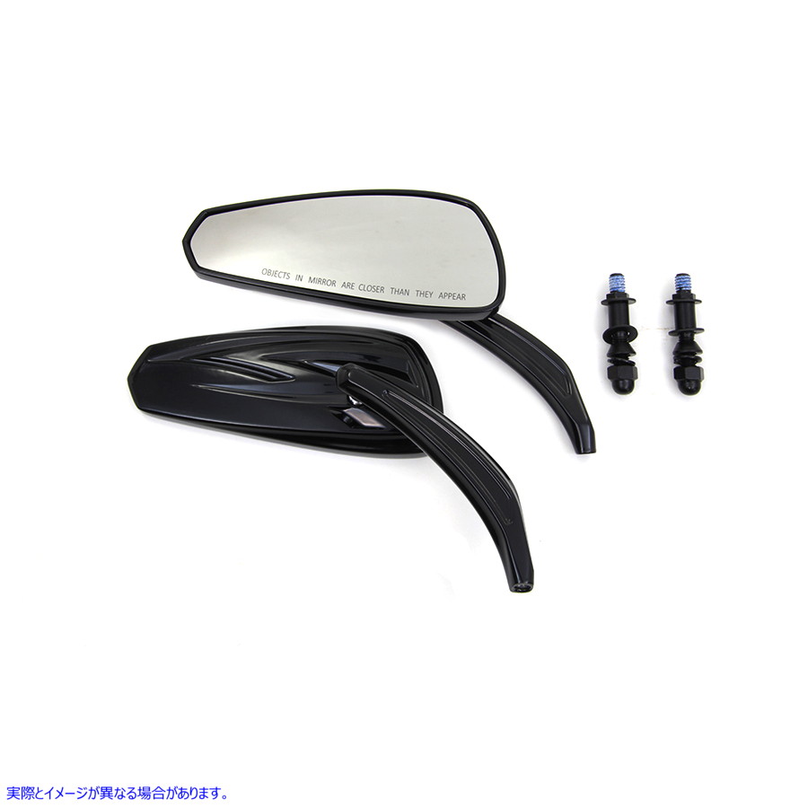 34-1542 ビレットステム付きグロスブラックトライバルティアドロップミラー 取寄せ Vツイン Gloss Black Tribal Teardrop Mirror