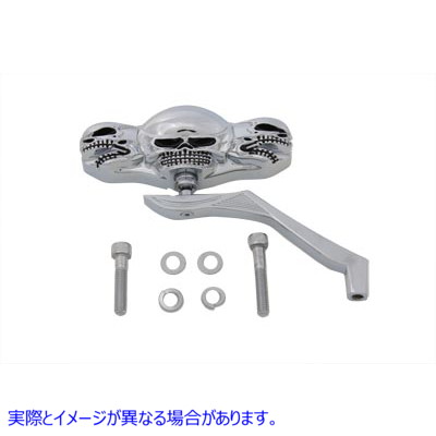 34-1565 3 スカルミラー、ビレットウィングステム付き 取寄せ Vツイン 3 Skull Mirror with Billet Wing Stem (検索用／