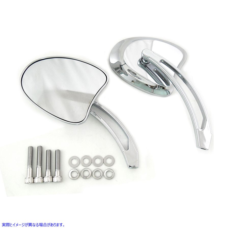 34-1599 ロングスロットステム付きミニテーパーミラーセット 取寄せ Vツイン Mini Tapered Mirror Set with Long Slotted Stem (