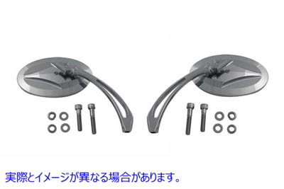 34-1834 ビレットスピアステム付きオーバルミラーセット 取寄せ Vツイン Oval Mirror Set with Billet Spear Stem (検索用／