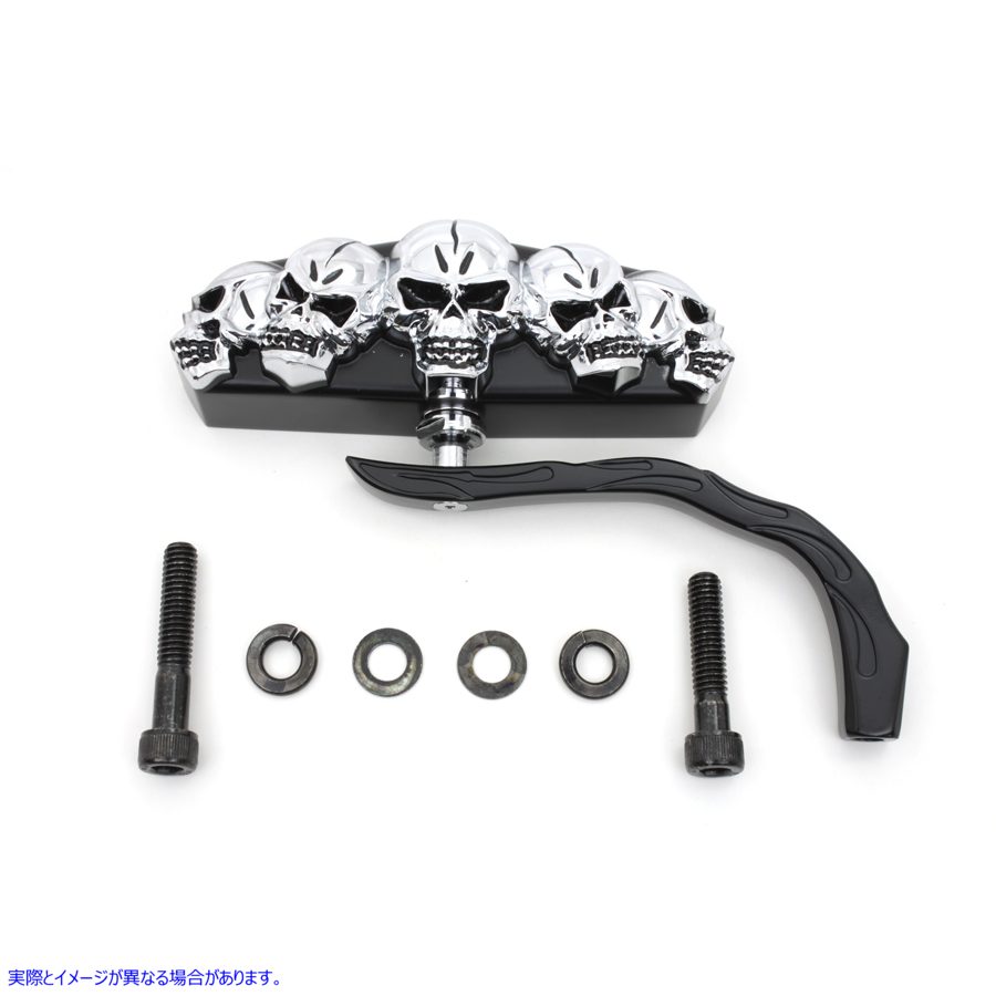 34-1954 ブラック 5 スカル ミラー、ビレット ワーム ステム付き 取寄せ Vツイン Black 5 Skull Mirror with Billet Worm Stem (