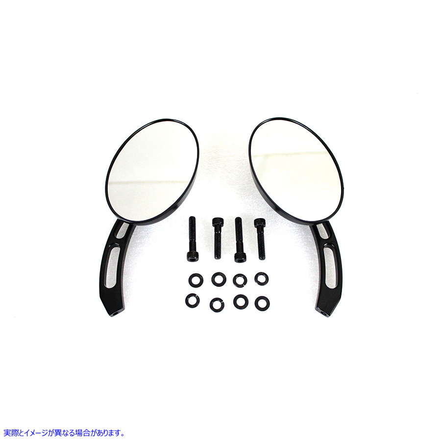 34-1955 オーバルミラーセット ビレット3スロットステム ブラック 取寄せ Vツイン Oval Mirror Set with Billet 3 Slot Stem Bla