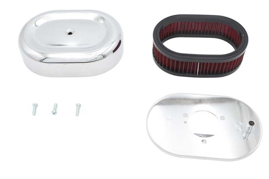 34-2772 取寄せ Vツイン Mini Oval Air Cleaner Kit Chrome For Bendix Carburetors (検索用／)