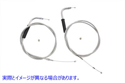 36-0119 46-1/4インチステンレススチール製スロットルとアイドルケーブルセット 取寄せ Vツイン 42 inch Stainless Steel Thrott