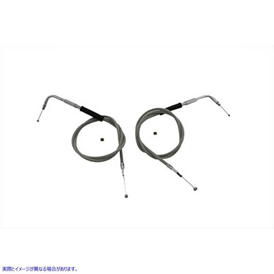 36-0129 42インチステンレススチール製スロットルとアイドルケーブルセット 取寄せ Vツイン 42 inch Stainless Steel Throttle a