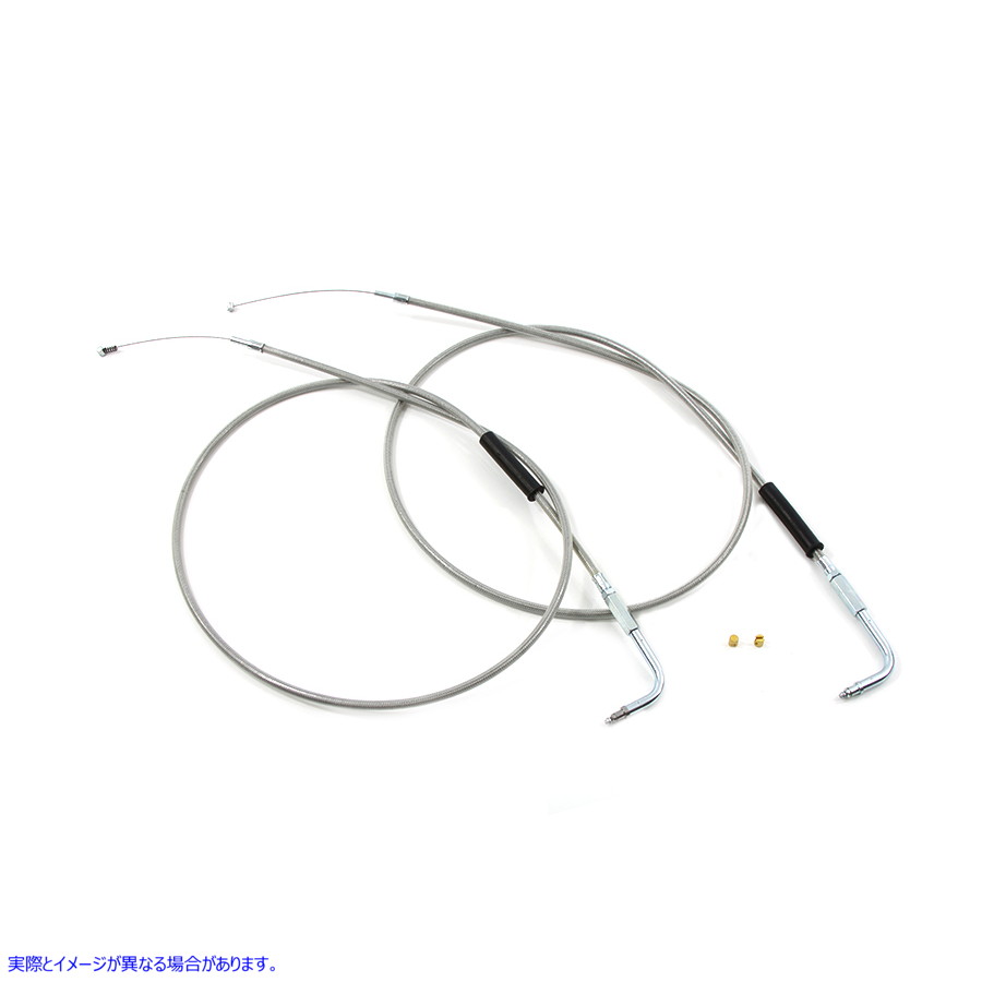 36-0131 56-1/2インチステンレススチール製スロットルとアイドルケーブルセット 取寄せ Vツイン 47-1/2 inch Stainless Steel Th