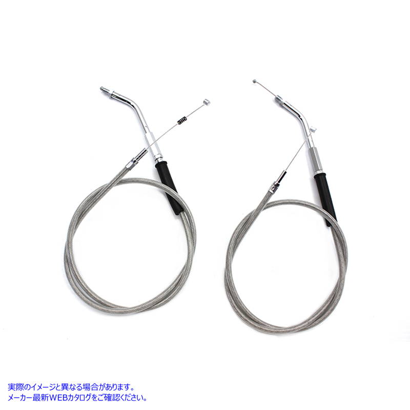 36-0855 ステンレススチール製スロットルとアイドルケーブルセット、38インチCas付き 取寄せ Vツイン Stainless Steel Throttle